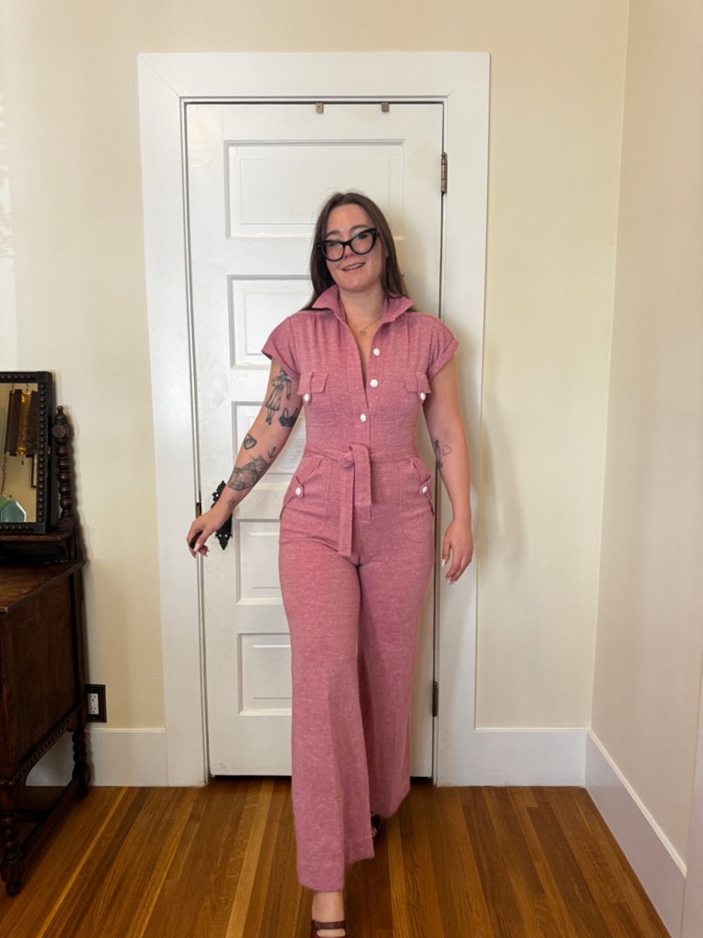 70s Vintage Dusty Rose Jumpsuit Sz M - Picture 2 of 10